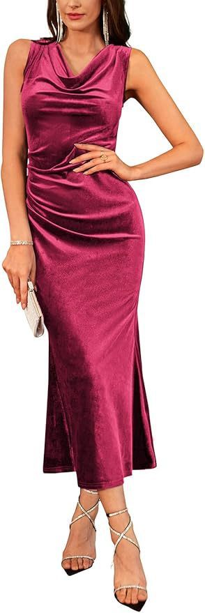 Velvet Sleeveless Long Tight Pleated Mermaid Cocktail Dress
