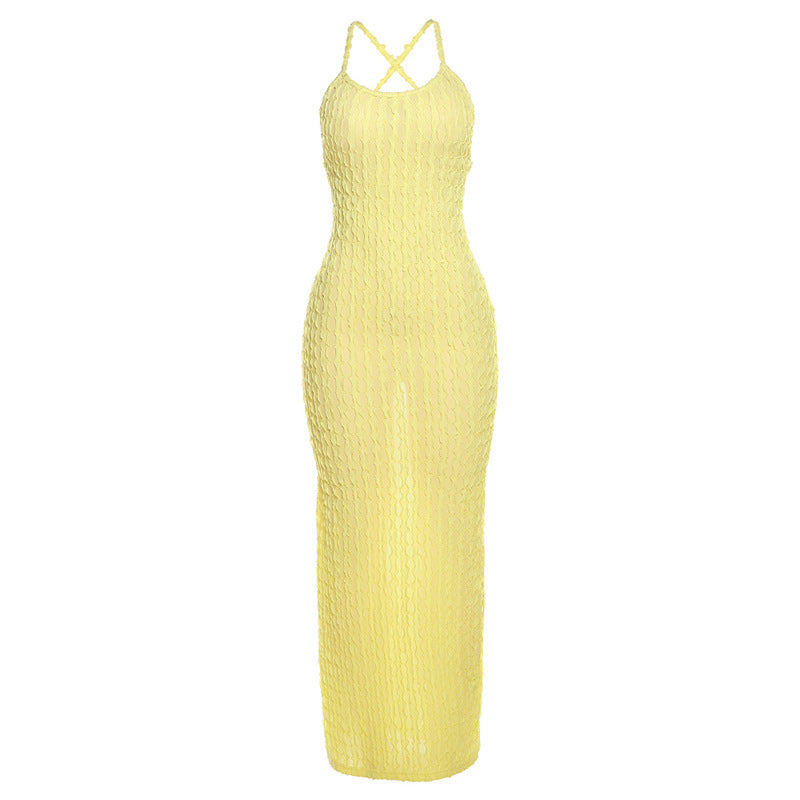 Women's Backless Lace-up Temperament Pure Color Long Dress