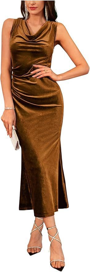 Velvet Sleeveless Long Tight Pleated Mermaid Cocktail Dress